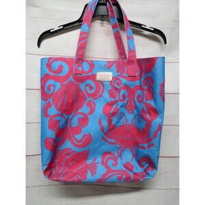 Lilly Pulitzer Estee Lauder Tote Bag Beach Blue Pink Crab Fish Shell Sea Theme